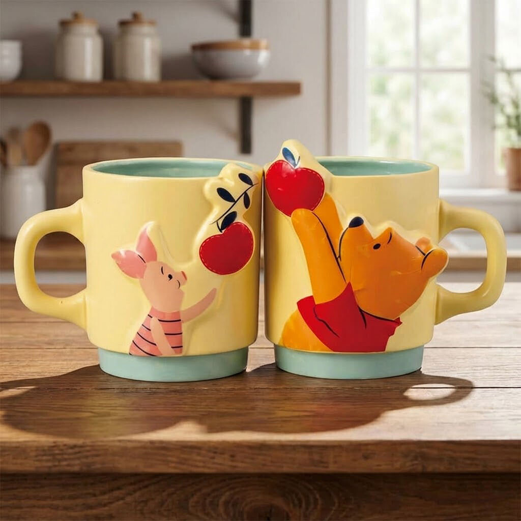 Winnie the Pooh and Piglet Apple Pair Mugs