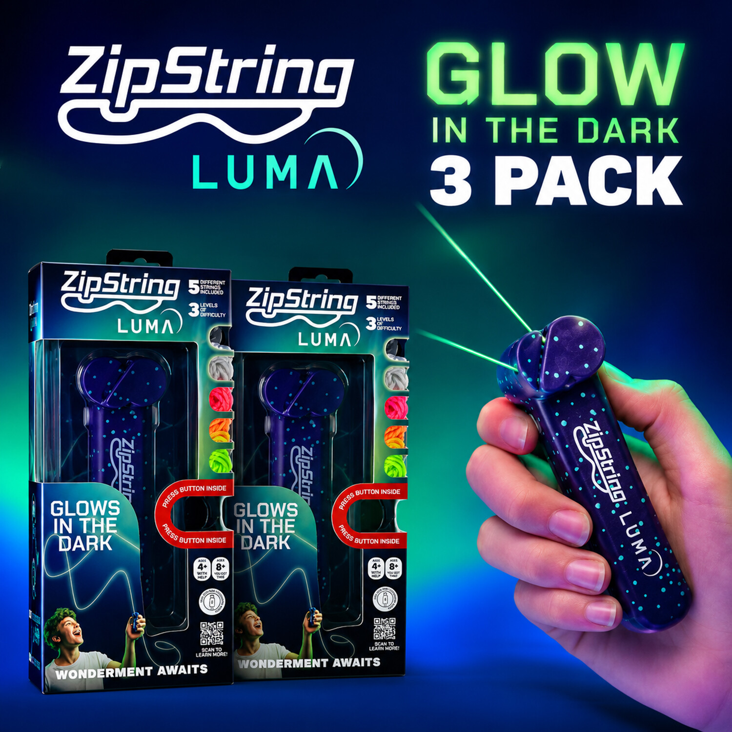 ZipString Luma Glow in the Dark 3 Pack