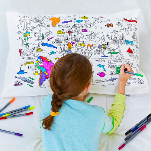 Colour and Learn World Map Pillowcase