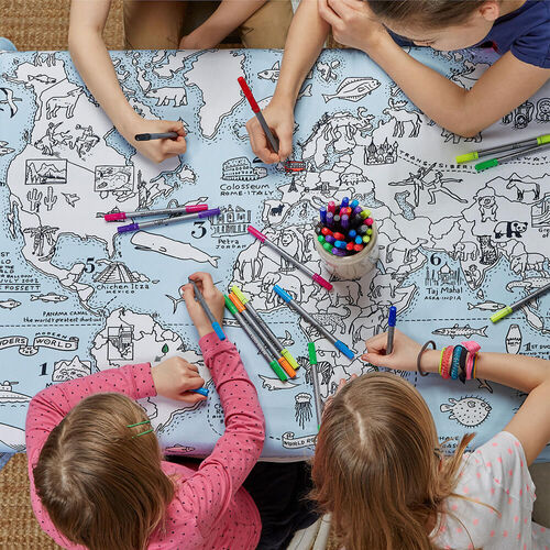 Colour and Learn World Map Table Cloth