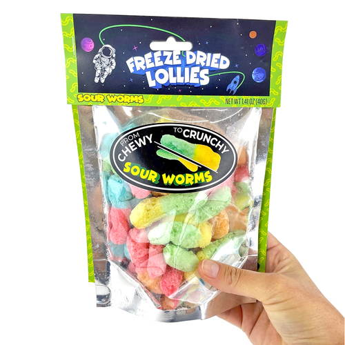 Freeze Dried Candy Sour Worms Pack 40gm