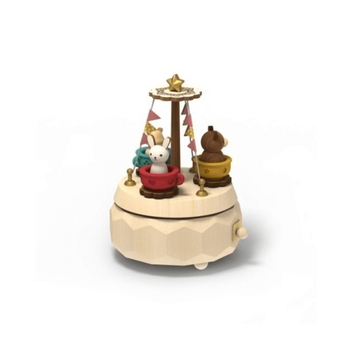 Rotating Coffee Cup Wooden Music Box