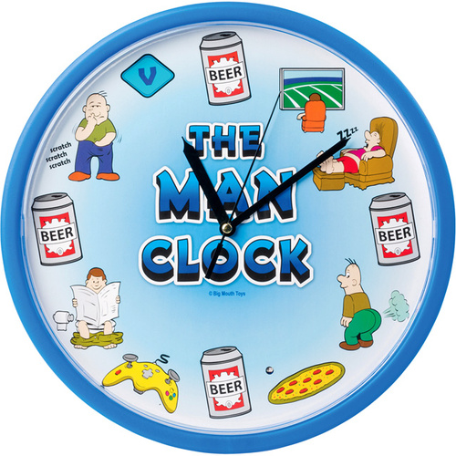 The Man Clock Lets out a different manly sound every hour on the hour!